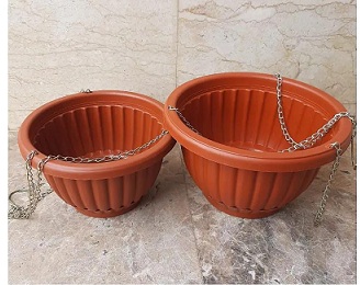 DARK ORANGE ROUND HANGING PLASTIC POTS (PEGLO) - Large