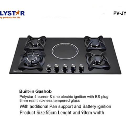 POLYSTAR 4 GAS + 1 ELECTRIC TEMPERED GLASS BUILT IN GASHOB – PV-JYG5E1