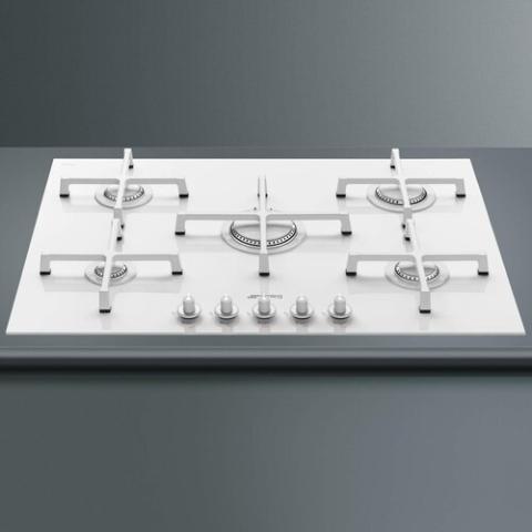 Smeg Gas Hob | 74cm PV175CB Linea 5 Burner Gas-on-glass Hob With Straight Edge Glass - White