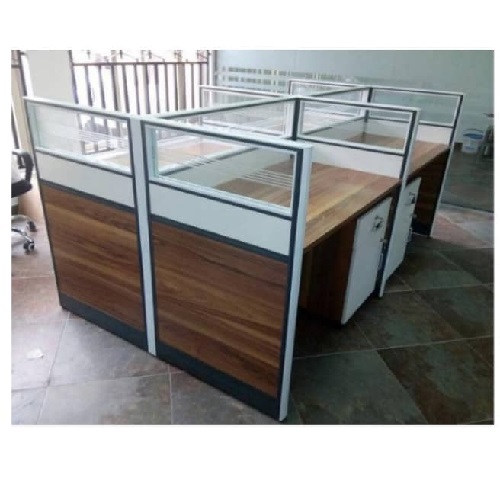 QUALITY DESIGNED BLUE & WHITE OFFICE 4 MAN WORKSTATION - AVAILABLE (NOFU)