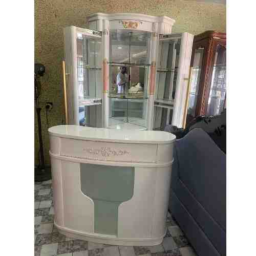 QUALITY STANDING WINE BAR WITH  WOOD GLASS CUPBOARD & HANDLES (EKIN)