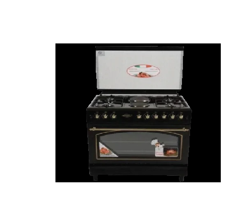 Royal Luxury Series Gas Cooker | Shiny Black Colour with Gold Rustiq Button and Handle | 4 Gas Burner + 2 Hotplate | Gas Oven + Gas Grill | RPG6942BC