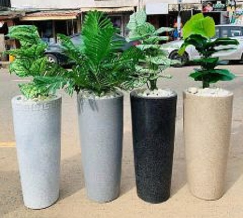 WHITE, GREY, BLACK AND LIGHT BROW STONE OVAL FLOWER POTS WITHOUT FLOWER (PEGLO) - Large