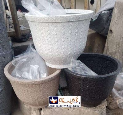 WHITE, LIGHT BROWN AND BLACK V-SHAPED STONE VERTICAL DESIGNED FLOWER POT (PEGLO) - Large
