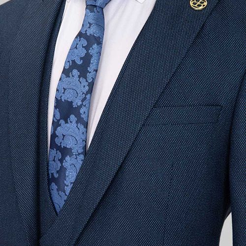 NAVY BLUE AND BLUE DESIGN TIE SUIT (COMPLETE) WITH ONE BUTTON | AVAILABLE IN ALL SIZES (DEJOS) (N)