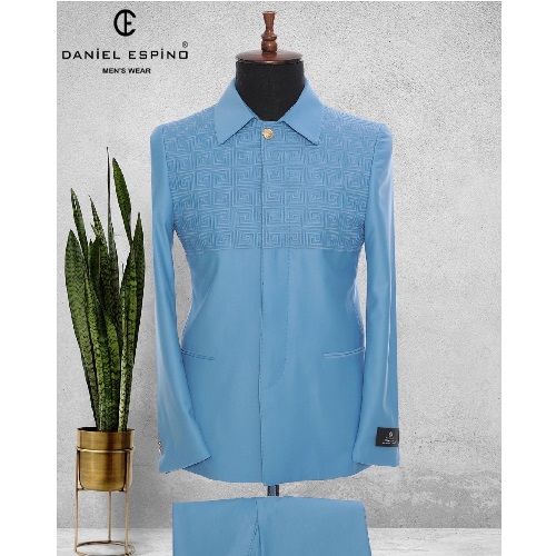 EXECUTIVE SKY BLUE TURKEY SUIT WITH COLLAR | AVAILABLE IN ALL SIZES (DEFAS) (N)