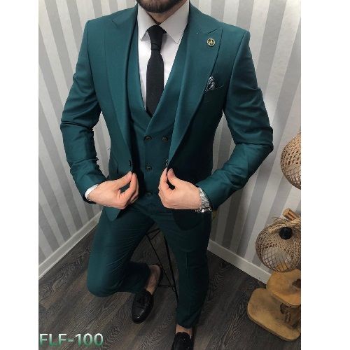 DARK GREEN 3 PIECES SUIT WITH ONE BUTTON | AVAILABLE IN ALL SIZES (DEFAS) (N)