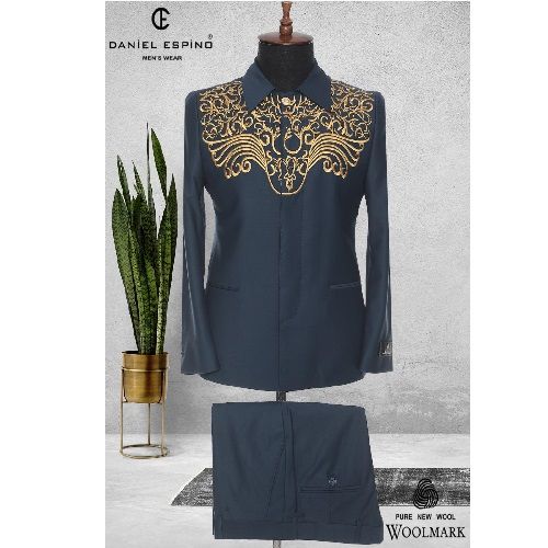 EXECUTIVE DARK GREY TURKEY SUIT WITH GOLDEN DESIGN AND COLLAR | AVAILABLE IN ALL SIZES (DEFAS) (N)