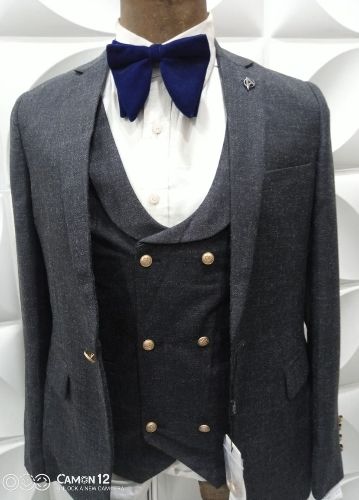 DARK GREY 3 PIECE SUIT WITH ONE BUTTON | AVAILABLE IN ALL SIZES (MADU) (N)