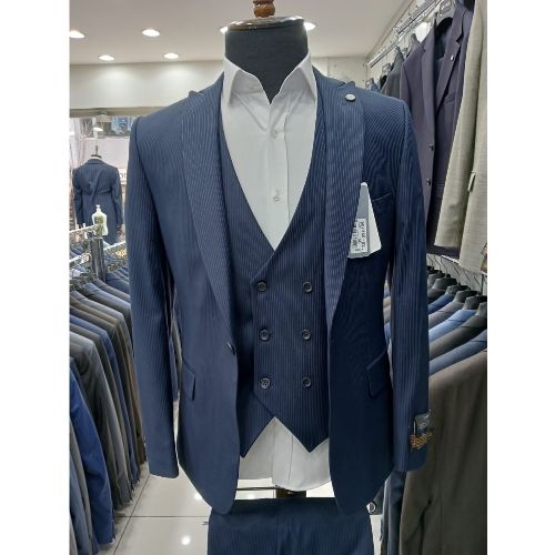 GREY STRIPPED TURKEY SUIT (COMPLETE) WITH ONE BUTTON | AVAILABLE IN ALL SIZES (DEJOS) (N)