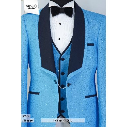 EXQUISITE SKY AND BLACK CEREMONIAL THREE PIECES SUIT WITH BLACK BUTTONS | AVAILABLE IN ALL SIZES (SWNL) (N)