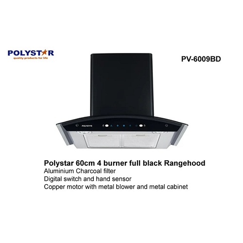POLYSTAR 60CM TEMPERED GLASS RANGE HOOD – PV-6009BD
