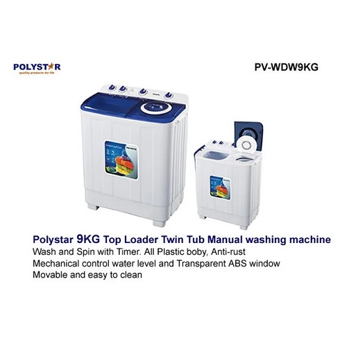 Polystar 9Kg Twin Tub Manual Washing Machine | PV-WDW9KG