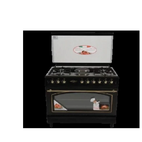 Royal Luxury Series Gas Cooker | Shiny Black Colour with Gold Rustiq Button and Handle | 4 Gas Burner + 2 Hotplate | Gas Oven + Gas Grill | RPG6942BC