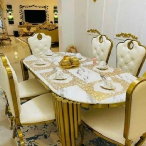 QUALITY DESIGNED WHITE & GOLD DINING SET - AVAILABLE (SOFU)