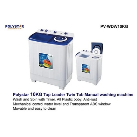 Polystar 10Kg Twin Tub Manual Washing Machine | PV-WDW10KG