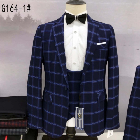 DARK GREY AND BLUE STRIPPED 3 PIECE TURKEY SUIT WITH ONE BUTTON