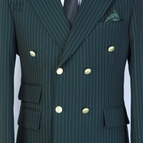 EXECUTIVE BLACK AND BROWN STRIPPED BREASTED TURKEY SUIT WITH GOLDEN BUTTON