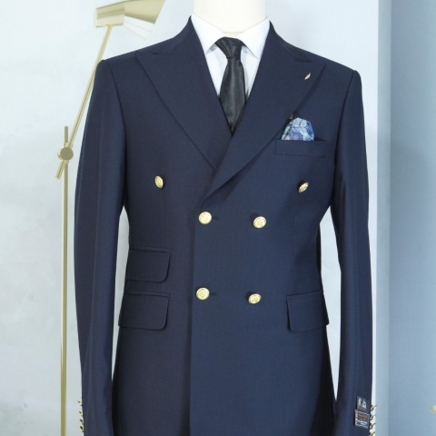 EXECUTIVE NAVY BLUE BREASTED TURKEY SUIT WITH GOLDEN BUTTON