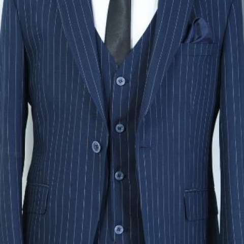 EXQUISITE NAVY BLUE STRIPPED THREE PIECES TURKEY SUIT WITH ONE BUTTON | AVAILABLE IN ALL SIZES (SWNL) (N)